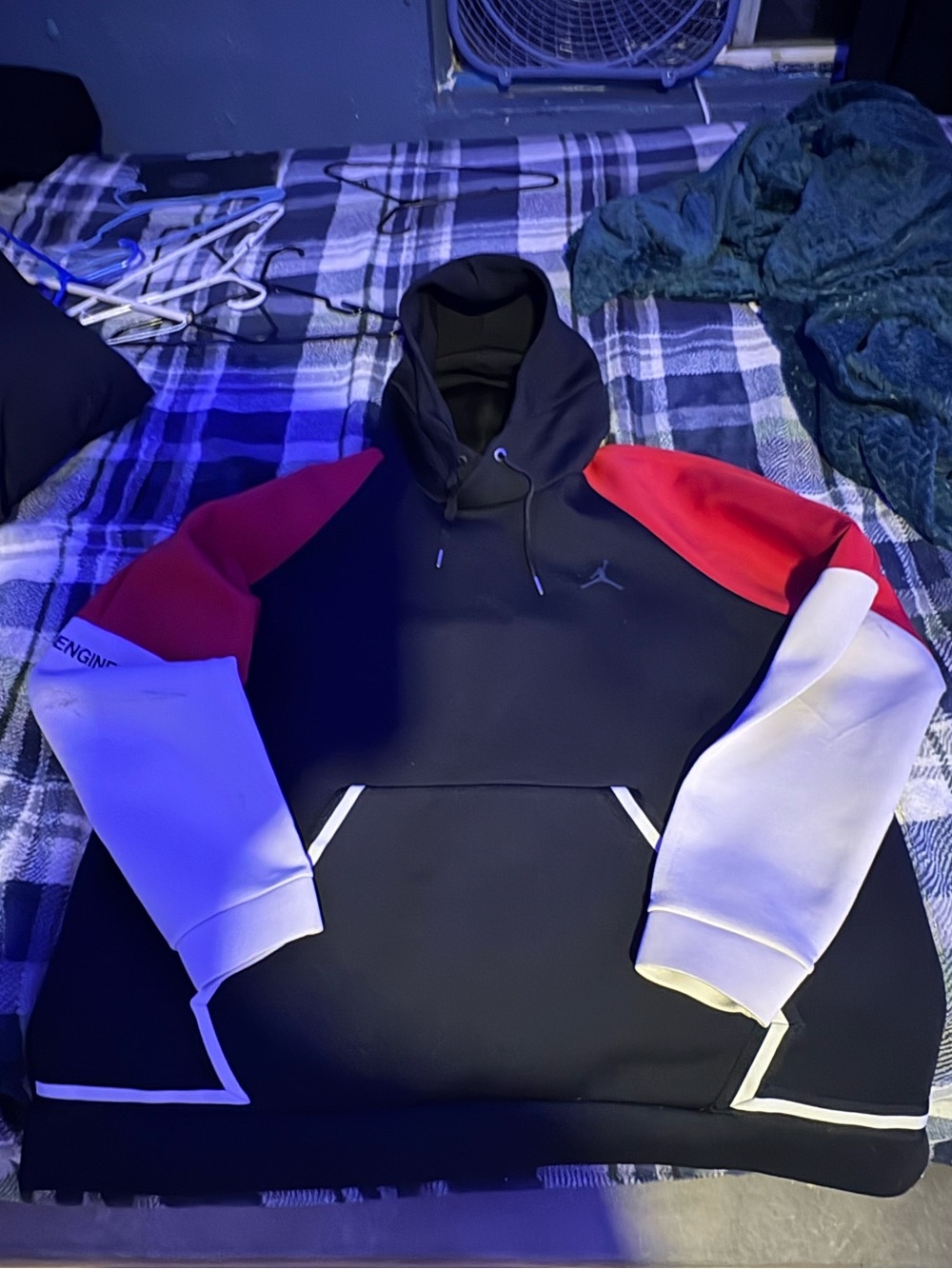 Jordan Black Pullover Hoodie with Red and White Sleeves